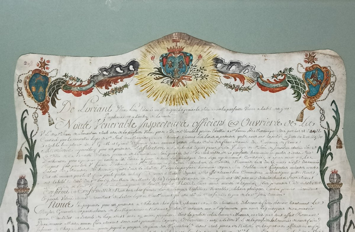 Freemason's Patent Diploma Painted On Parchment, Dated 5752, 18th-century Freemasonry -photo-2