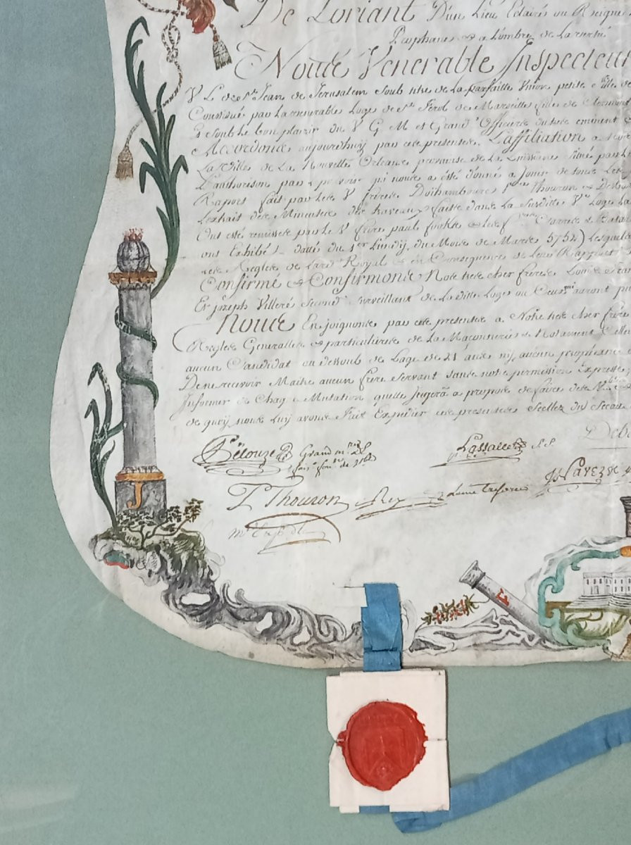 Freemason's Patent Diploma Painted On Parchment, Dated 5752, 18th-century Freemasonry -photo-3