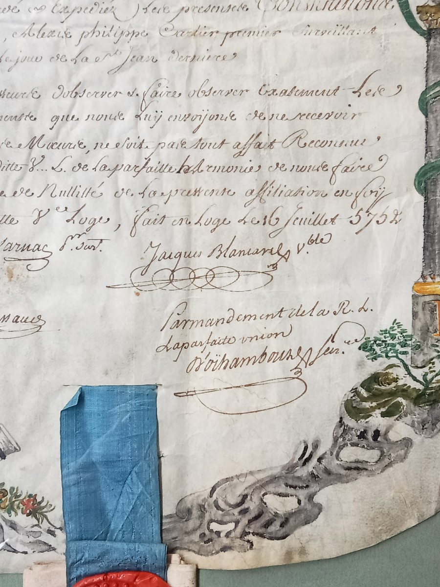 Freemason's Patent Diploma Painted On Parchment, Dated 5752, 18th-century Freemasonry -photo-2