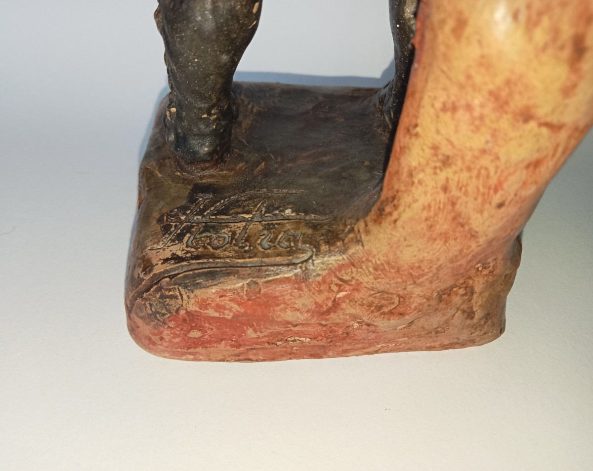 Charles Kotra. Caricature Portrait Of Theatre Actor Frederick Lemaitre, Terracotta Sculpture, 19th Century-photo-2