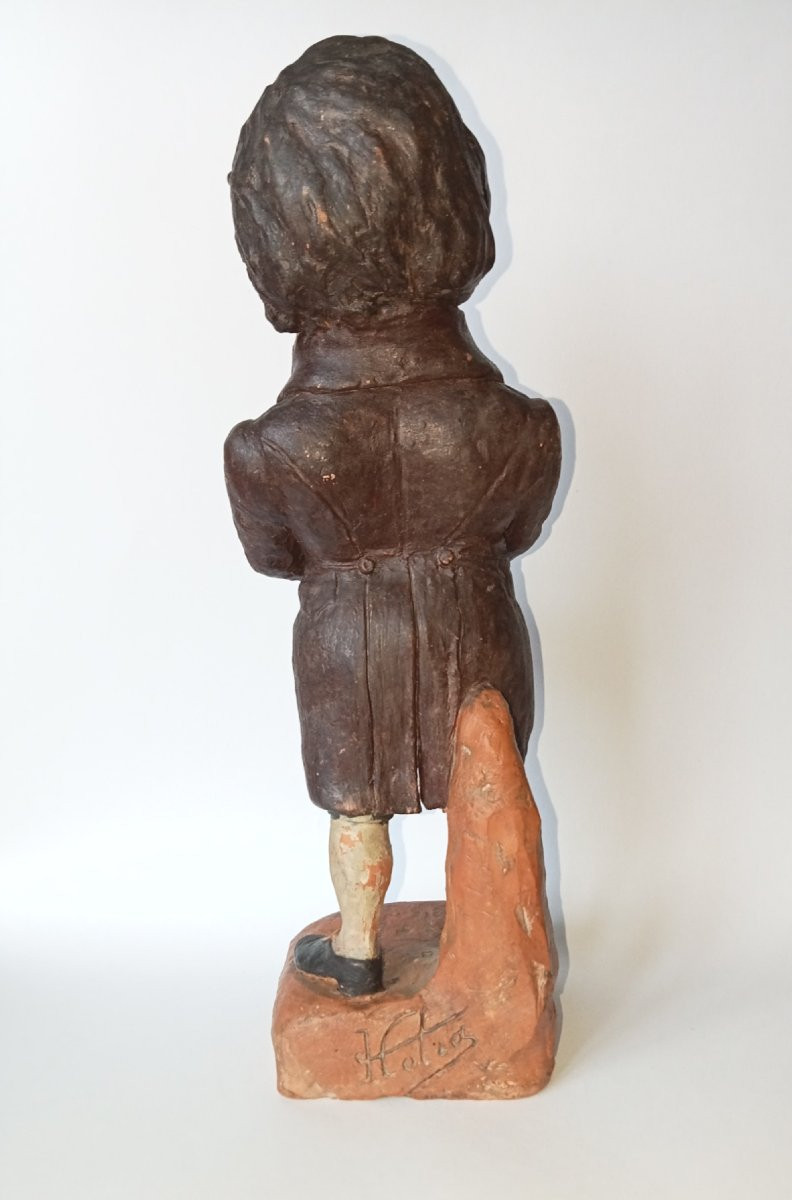 Charles Kotra. Portrait-charge acteur théâtre Frederick Lemaitre, sculpture terre cuite, 19e-photo-3