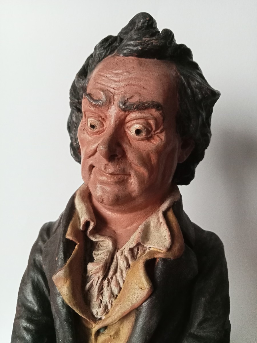 Charles Kotra. Portrait-charge acteur théâtre Frederick Lemaitre, sculpture terre cuite, 19e-photo-1