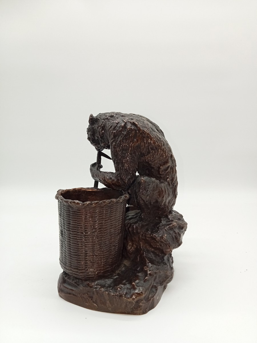 Monkey With A Basket. Bronze Signed Christophe Fratin, Circa 1860-photo-1