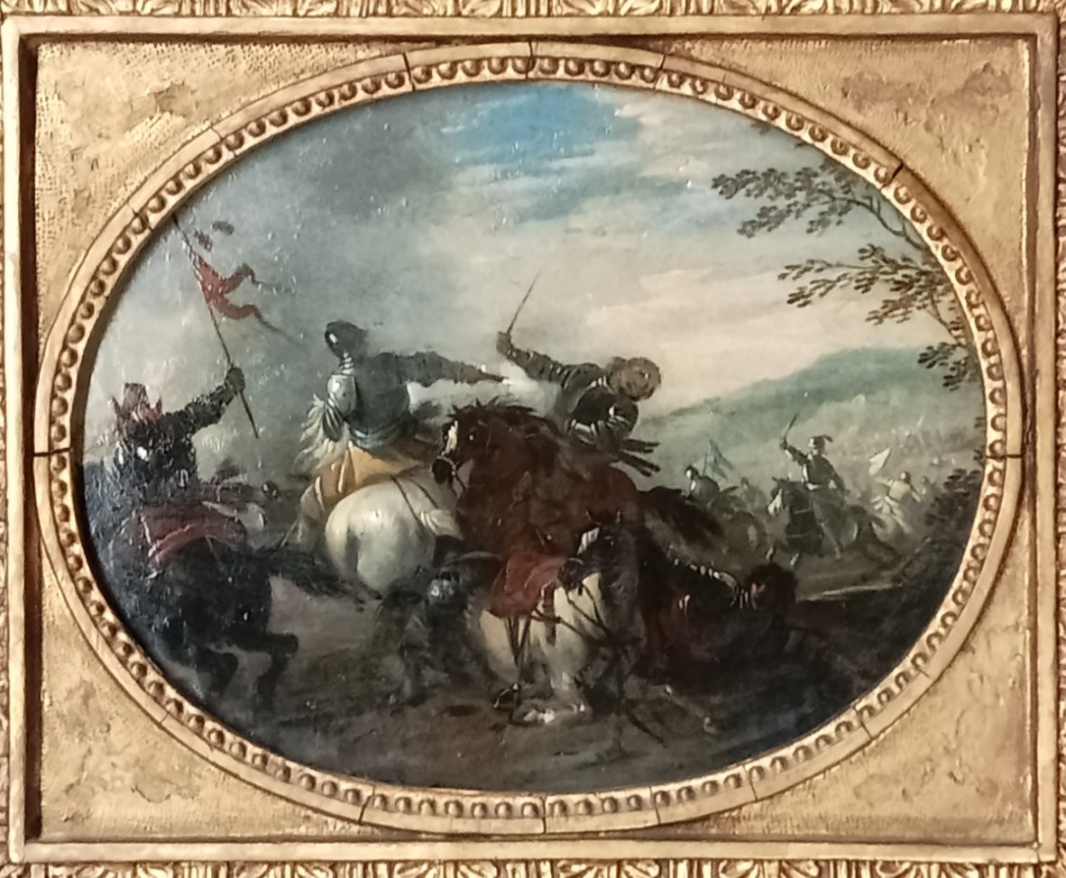 "clash Of Cavalry" Oil On Panel, 17th Century, Combat, Battle, French School -photo-2