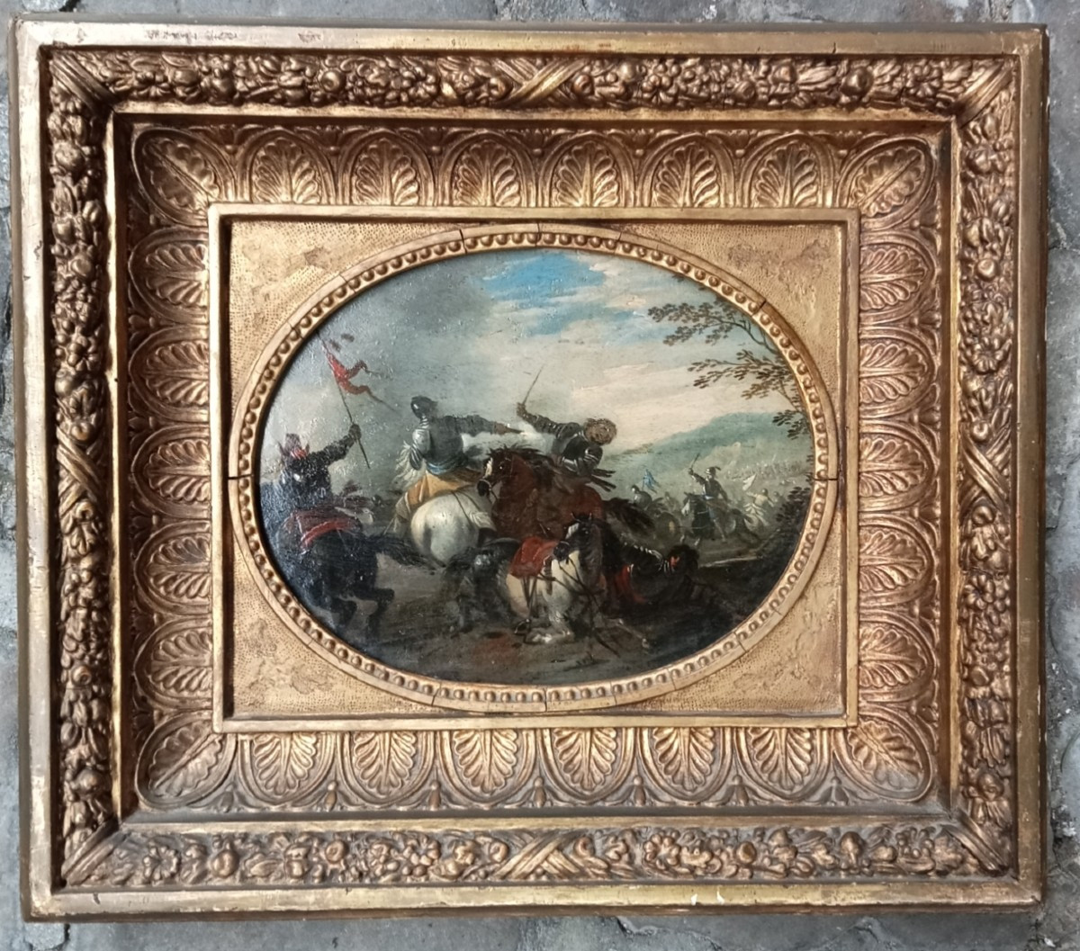 "clash Of Cavalry" Oil On Panel, 17th Century, Combat, Battle, French School 