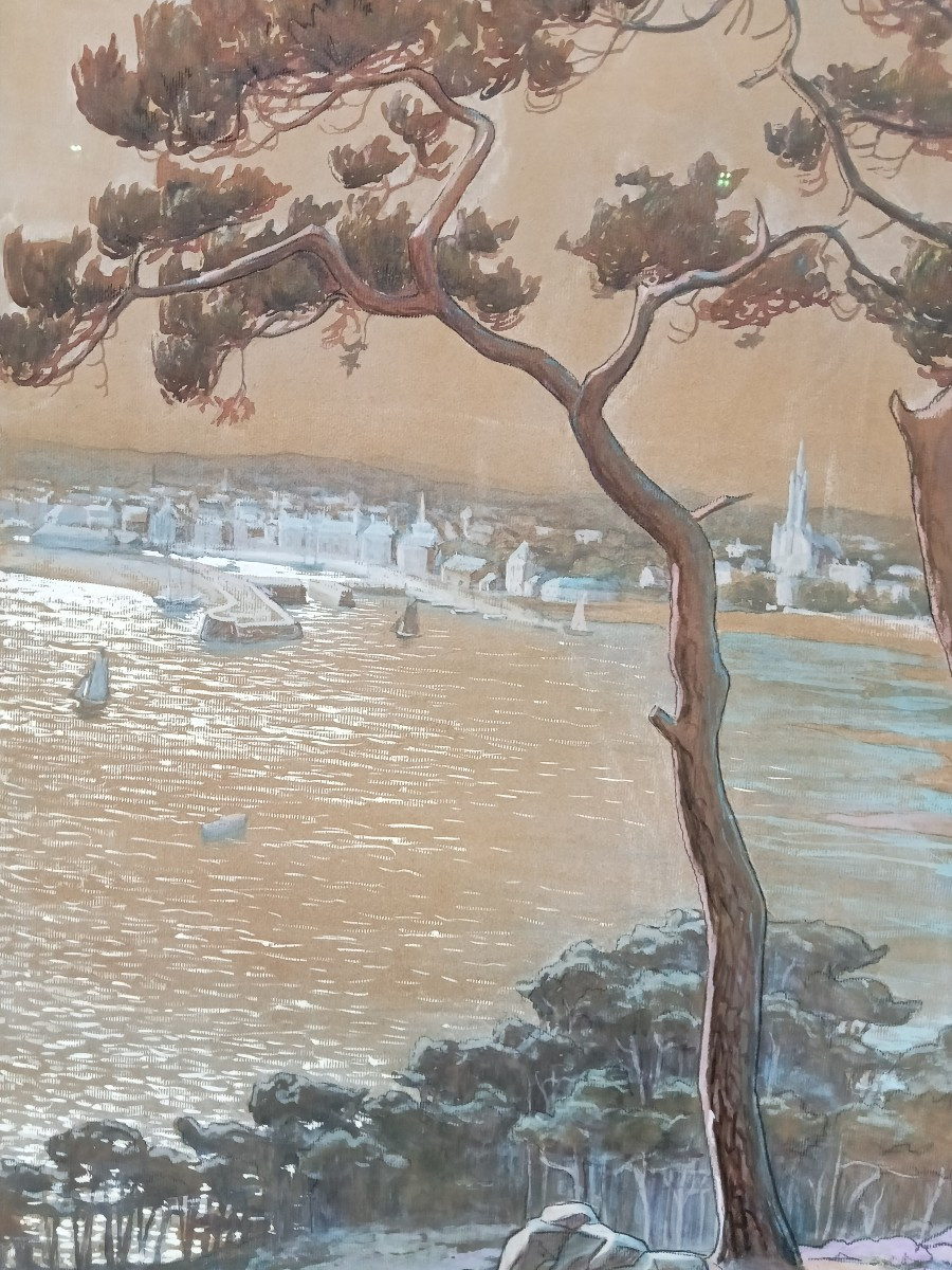 "paimpol," Gouache And Pastel On Cardboard, Signed Adrien Wilborts, Dated 1934, île De Bréhat, Brittany -photo-3