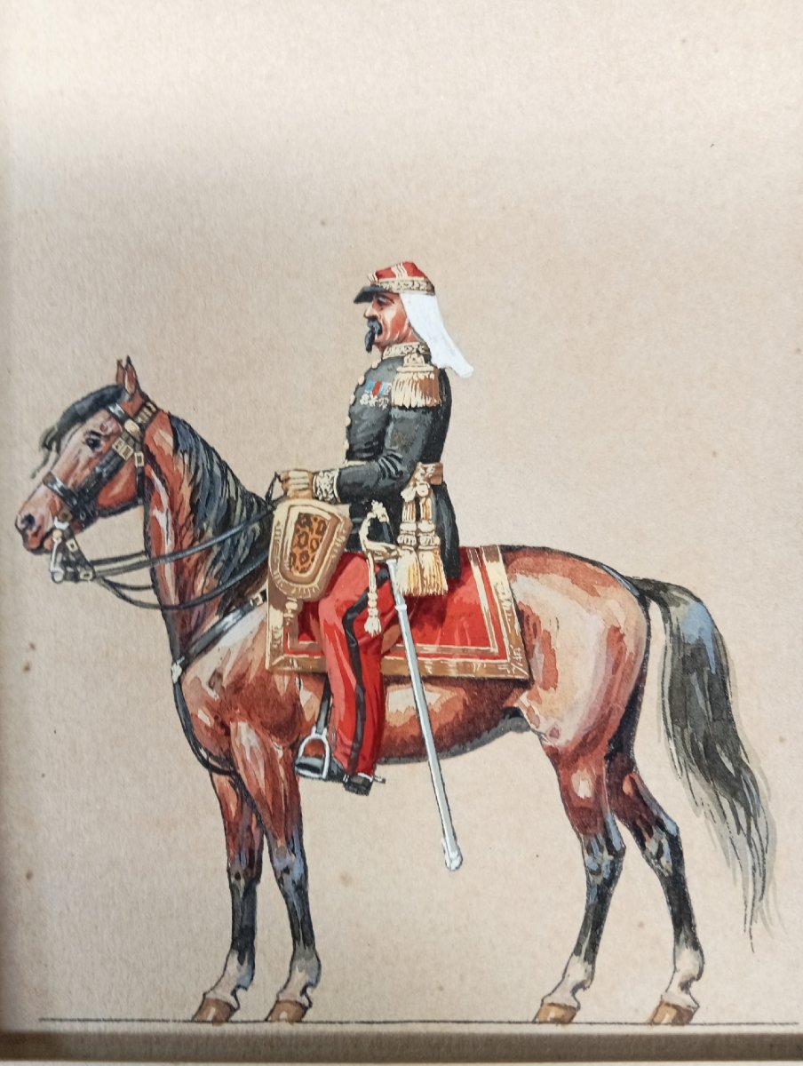 General In Second Empire Uniform, On Horseback; Watercolor By Lucien Rousselot, 20th