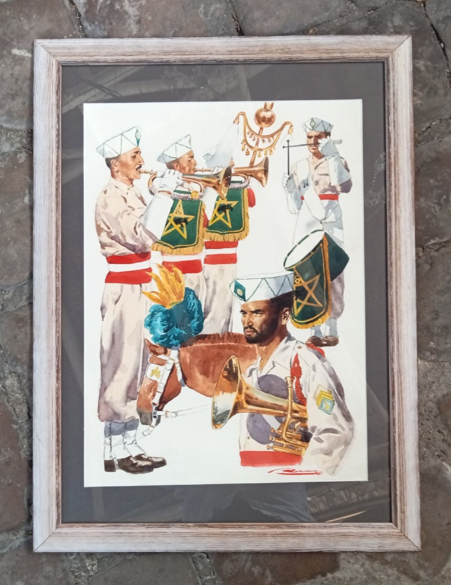The 8th Regiment Of Moroccan Riflemen, 8th Rtm, Watercolor By Rosenberg, Army Painter, 20th-photo-2