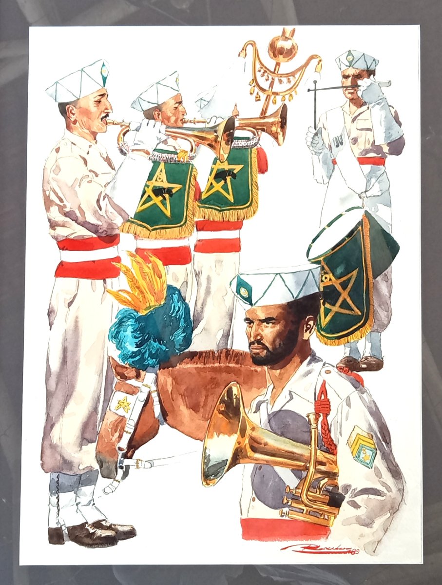 The 8th Regiment Of Moroccan Riflemen, 8th Rtm, Watercolor By Rosenberg, Army Painter, 20th