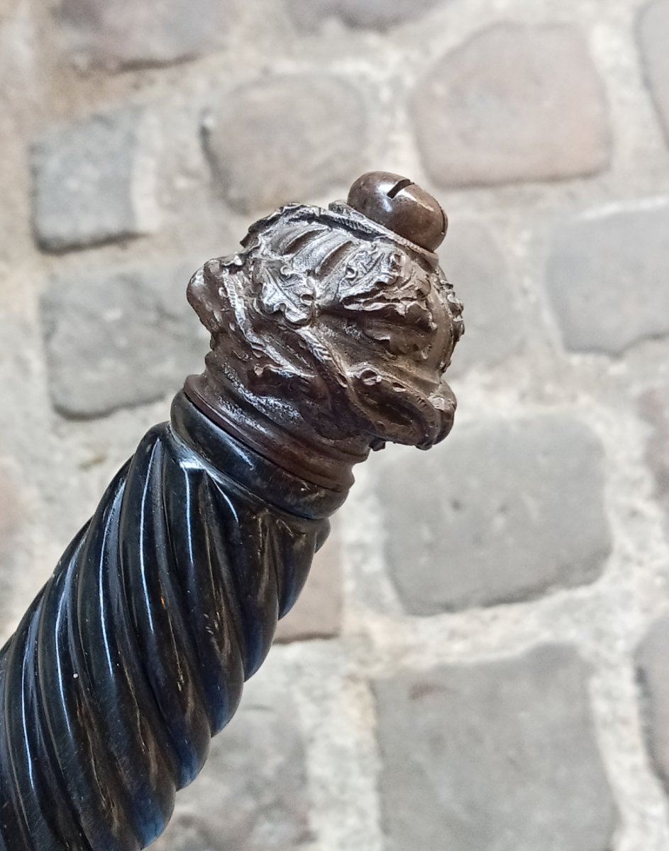 Dague de chasse à têtes de hures de sangliers garnitures en acier signée BARRE, Paris, 19e-photo-1