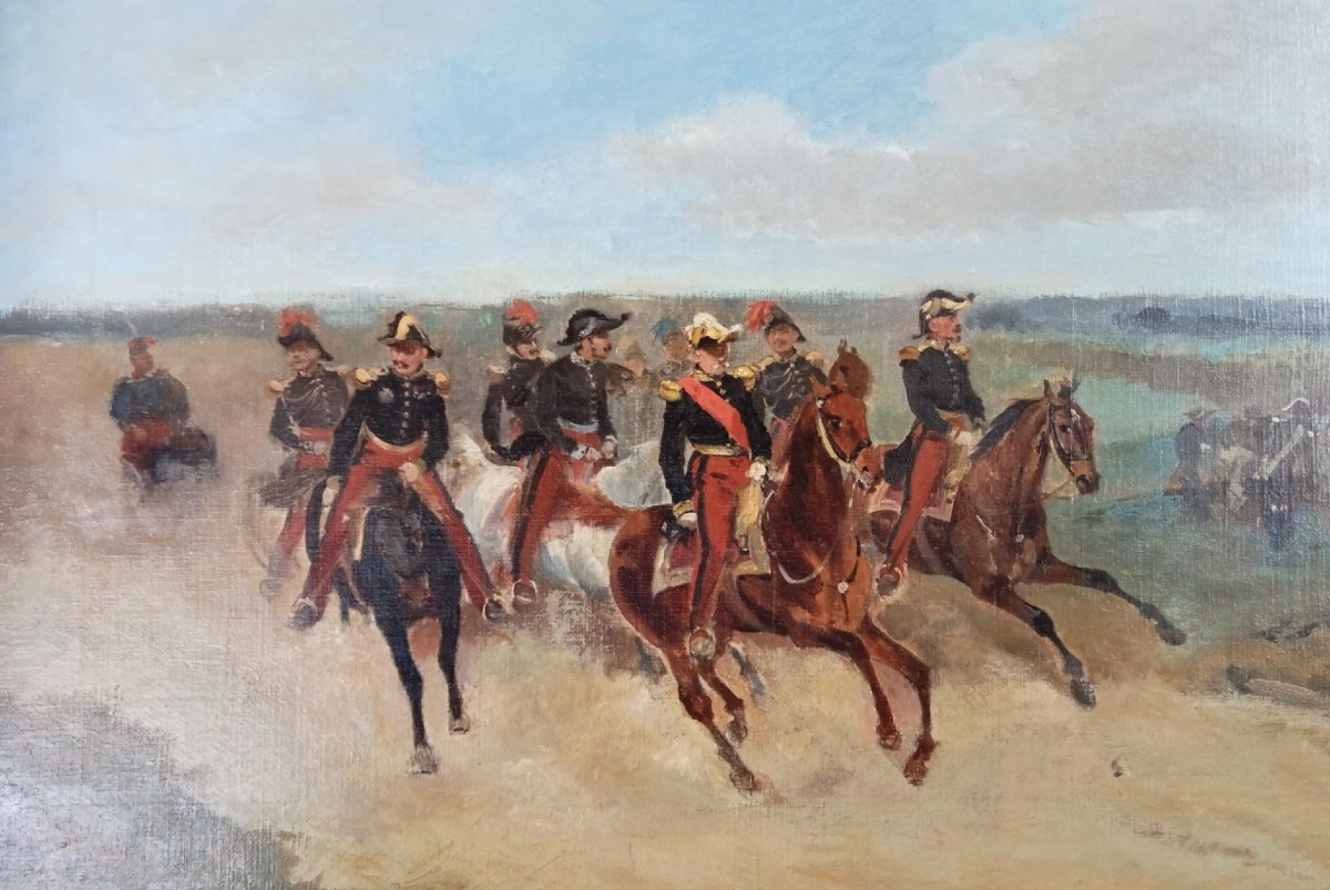 Marshal Mac Mahon And His Staff, Oil On Canvas Signed By Henri Dupray, 19th Century-photo-2