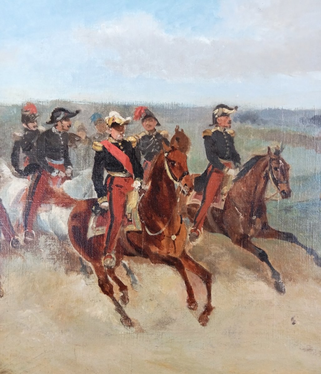 Marshal Mac Mahon And His Staff, Oil On Canvas Signed By Henri Dupray, 19th Century-photo-4