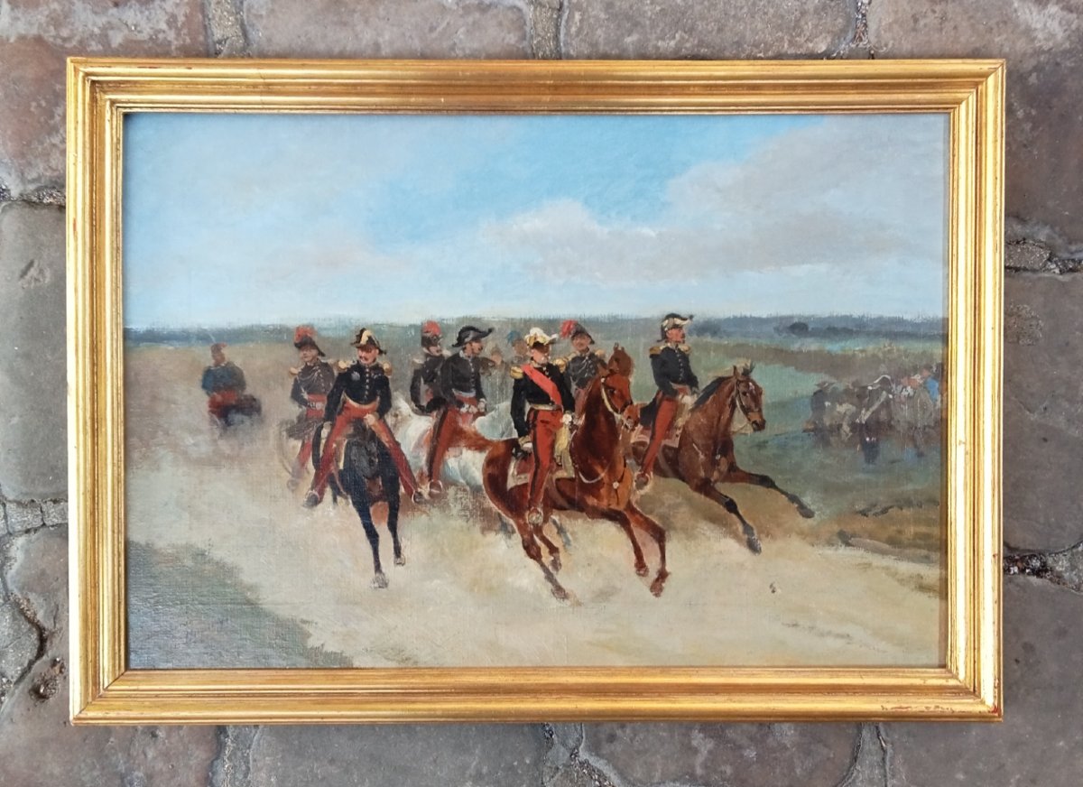 Marshal Mac Mahon And His Staff, Oil On Canvas Signed By Henri Dupray, 19th Century