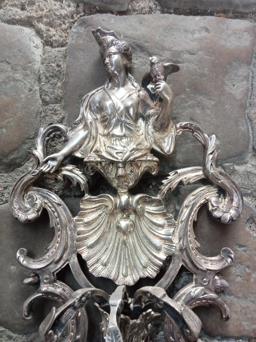 grandes appliques en bronze argenté à trois bras de lumière style Régence, fleurs de lys, 19e-photo-1