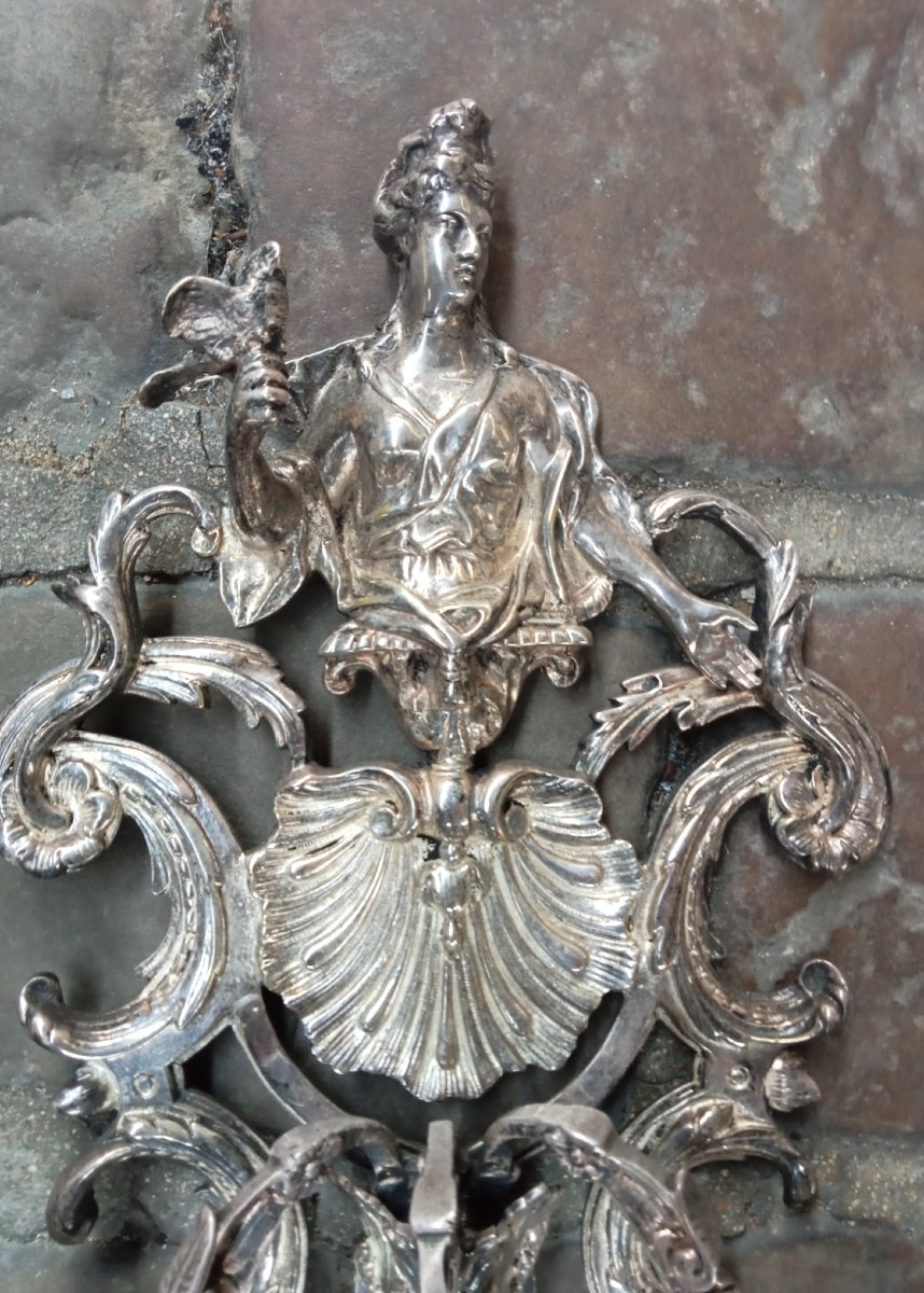 grandes appliques en bronze argenté à trois bras de lumière style Régence, fleurs de lys, 19e-photo-3