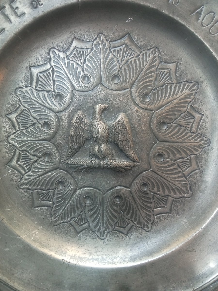 Commemorative Pewter Platter For The Emperor's Day, August 15, 1810, Saint Napoleon I, 19th-photo-2