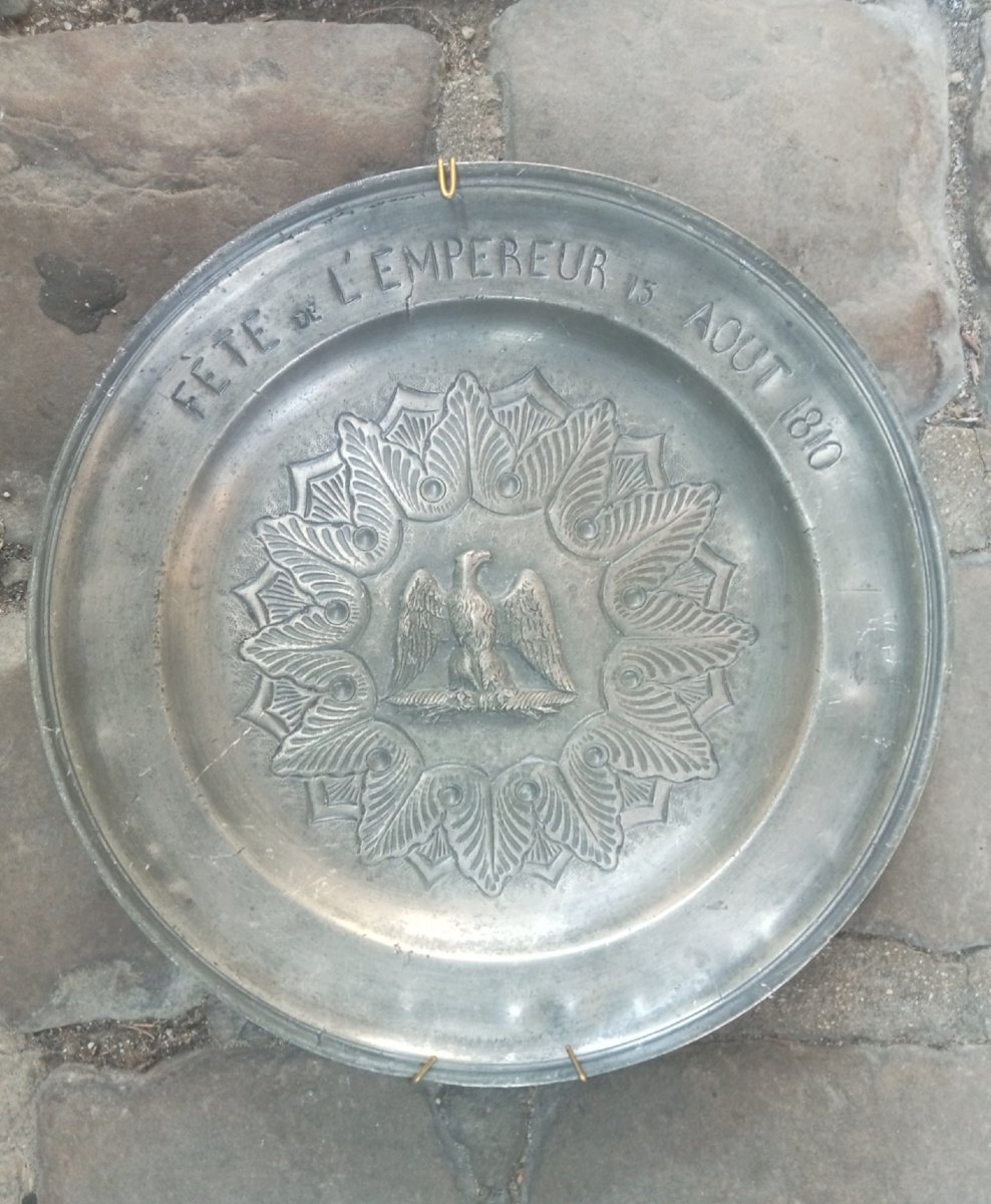 Commemorative Pewter Platter For The Emperor's Day, August 15, 1810, Saint Napoleon I, 19th