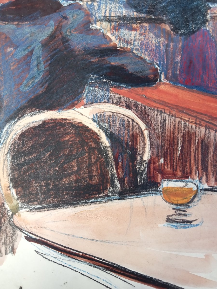 "elegant Women In A Parisian Café," Drawing, Mixed Media, By Edmond Lempereur, 19th Century, Belle époque-photo-3