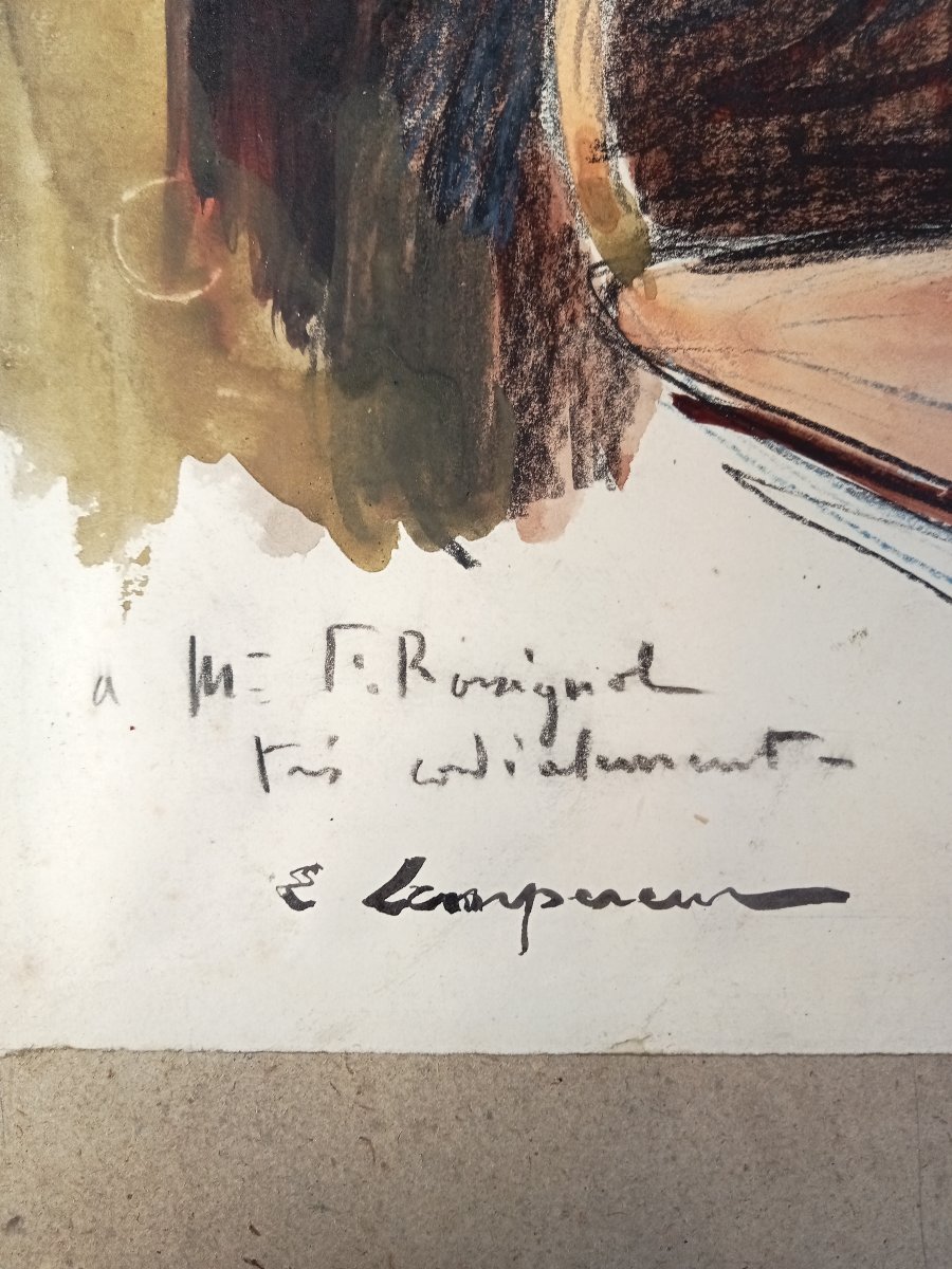 "elegant Women In A Parisian Café," Drawing, Mixed Media, By Edmond Lempereur, 19th Century, Belle époque-photo-1