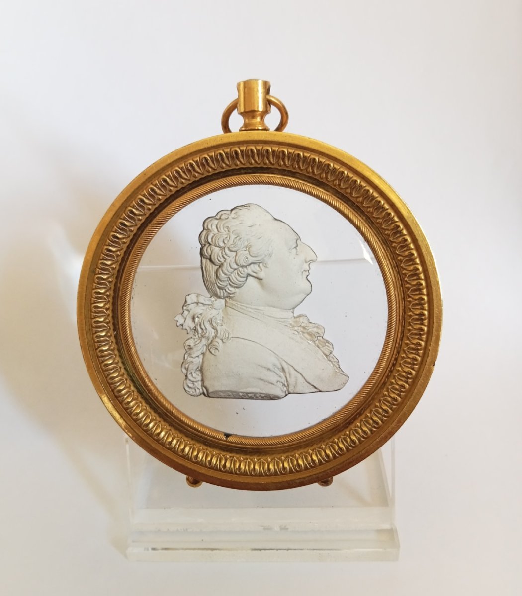 médaillon portrait du Roi Louis XVI en cristallo-cérame d'après bovinet, signé Desprez 18e, 19e-photo-3