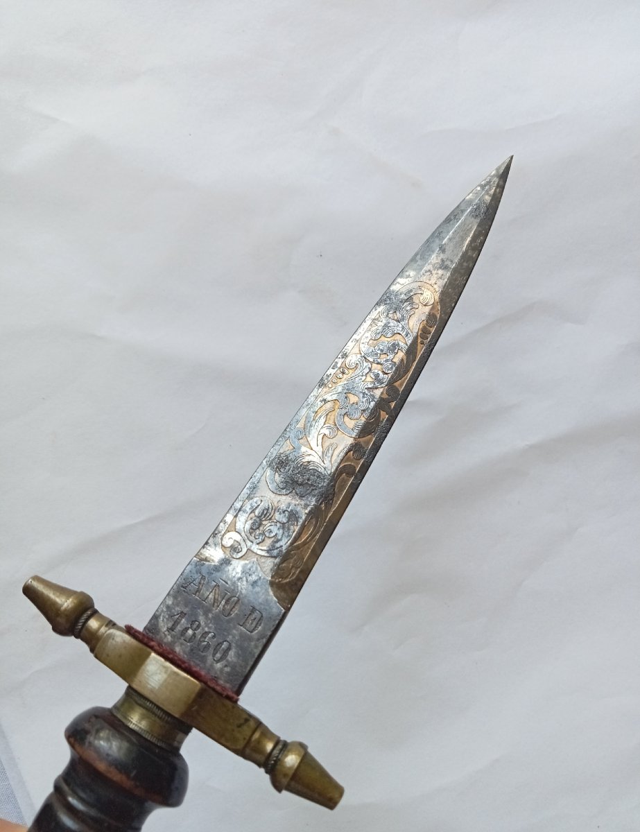 Spanish Hunting Dagger Known As A "baïonnette Bouchon," From Toledo, Dated 1860. 19th Century. Toledo-photo-1