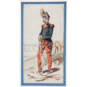 Soldier Student Of The Special School Of Saint-cyr, Watercolor 19th