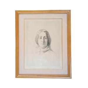 Portrait De Georges Sand Avec Un Envoi Autographe De Sa Main, Estampe, Vers 1860, 19e Siècle 