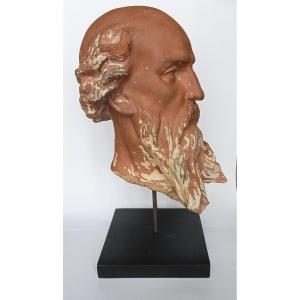 Buste Tête d'Homme Barbu Philosophe Ou Apôtre Terre Cuite Terracotta Sculpture XVIIIe 