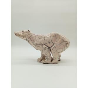 Raku Ceramic Polar Bear, Sophie Martin, Animal Sculptor, 20th Century