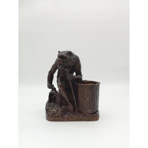 Monkey With A Basket. Bronze Signed Christophe Fratin, Circa 1860