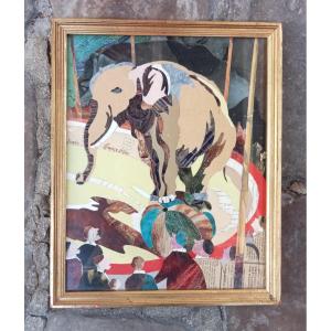 "jumbo" Elephant, Collage, Signed And Stamped By Maurice Leblanc (1898–1947), Early 20th Century