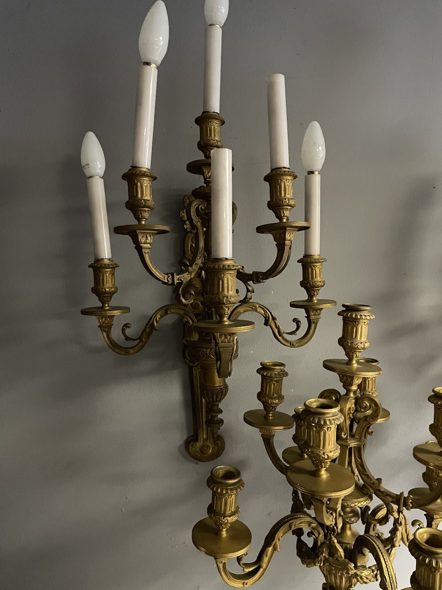 Suite De Bougeoirs En Bronze Signés Ferdinand Barbedienne-photo-3