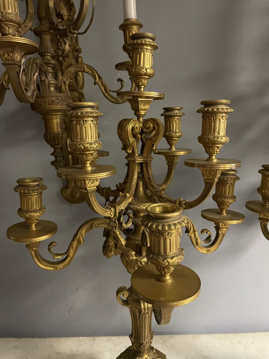Suite De Bougeoirs En Bronze Signés Ferdinand Barbedienne-photo-7