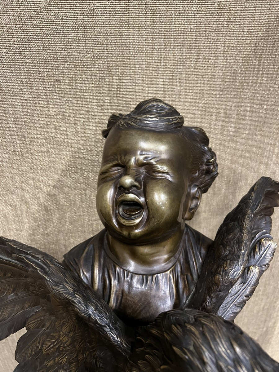 Sculpture en Bronze Enfant au coq Signé Cecioni  XIXe siécle -photo-2