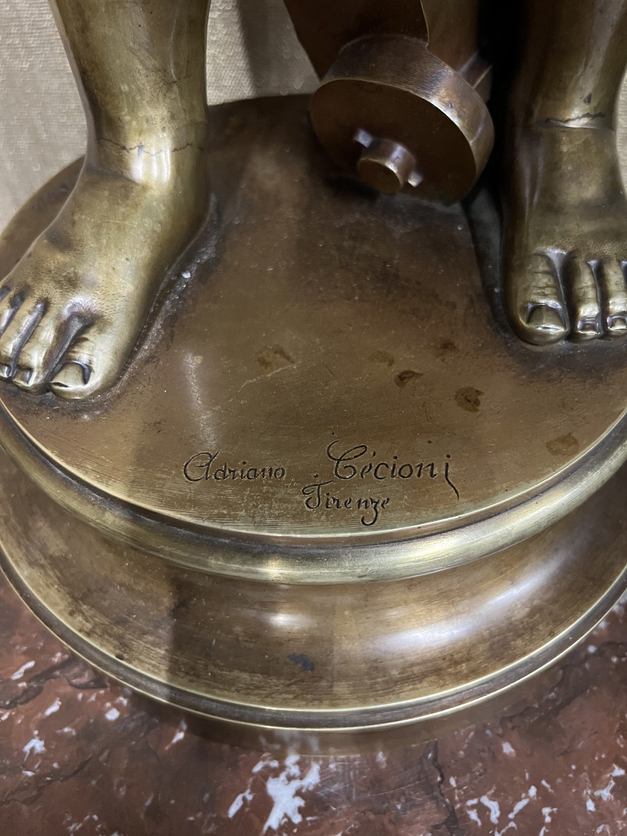 Sculpture en Bronze Enfant au coq Signé Cecioni  XIXe siécle -photo-4