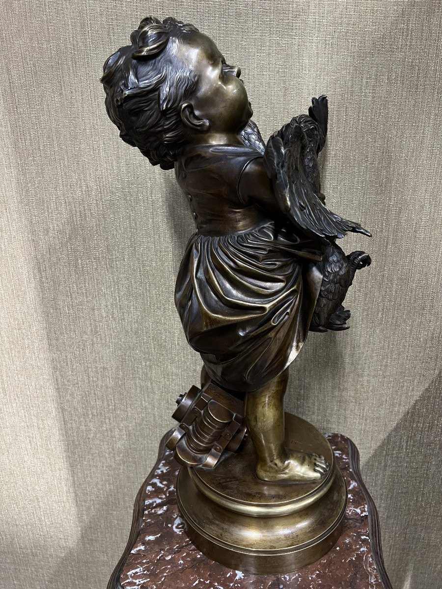 Sculpture en Bronze Enfant au coq Signé Cecioni  XIXe siécle -photo-3