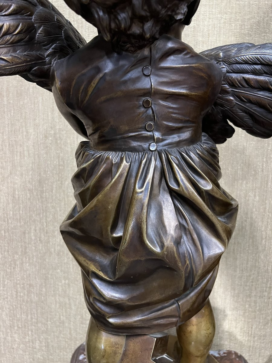 Sculpture en Bronze Enfant au coq Signé Cecioni  XIXe siécle -photo-4