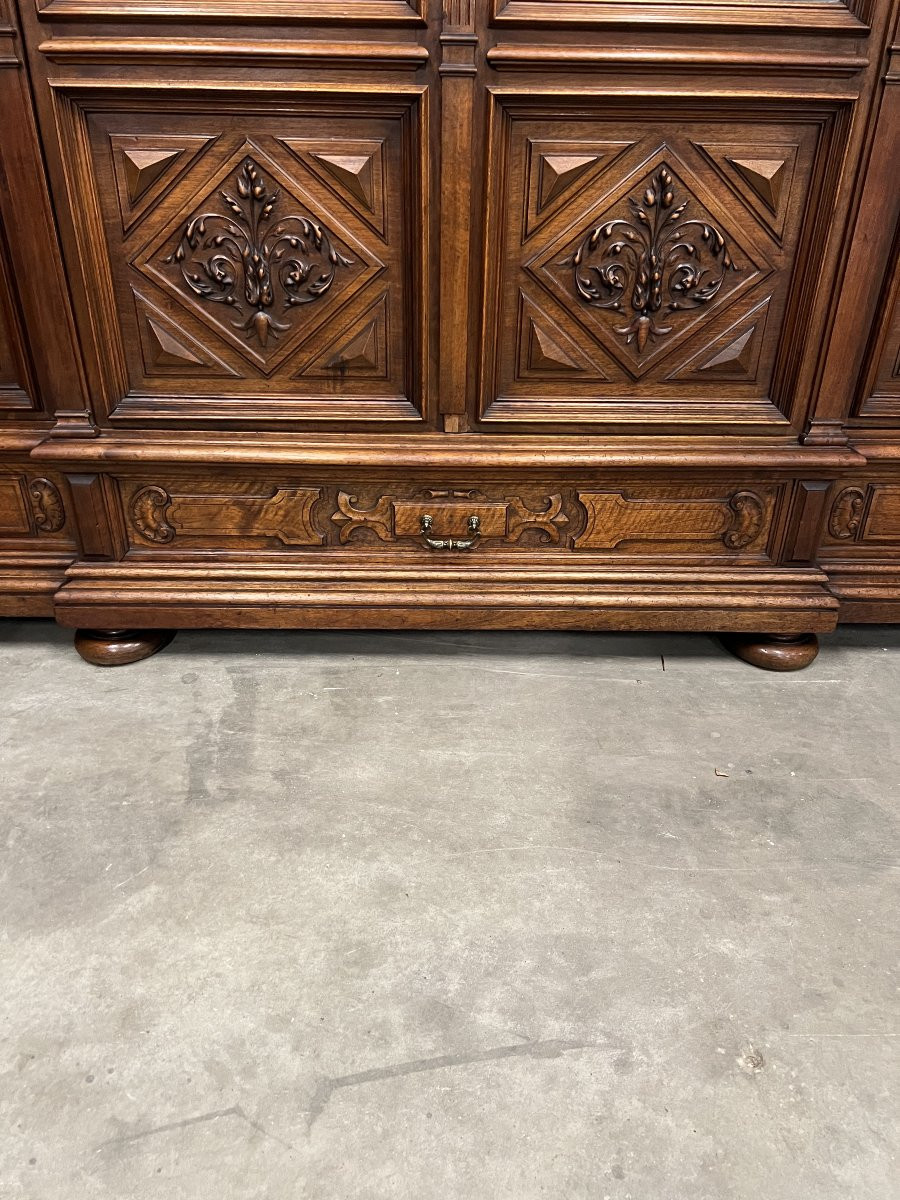 French Renaissance Bookcase In Solid Walnut With 4 Doors.-photo-1