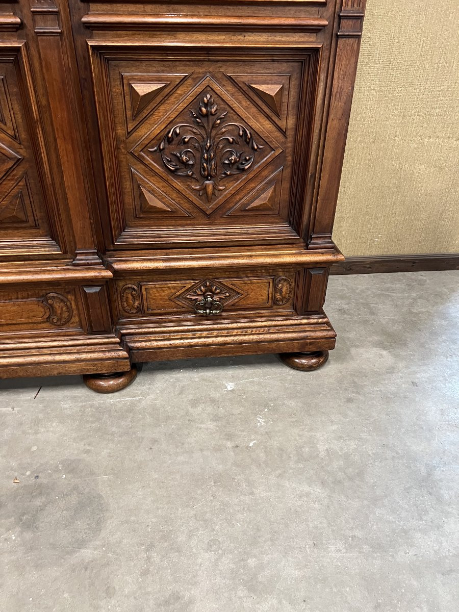 French Renaissance Bookcase In Solid Walnut With 4 Doors.-photo-2