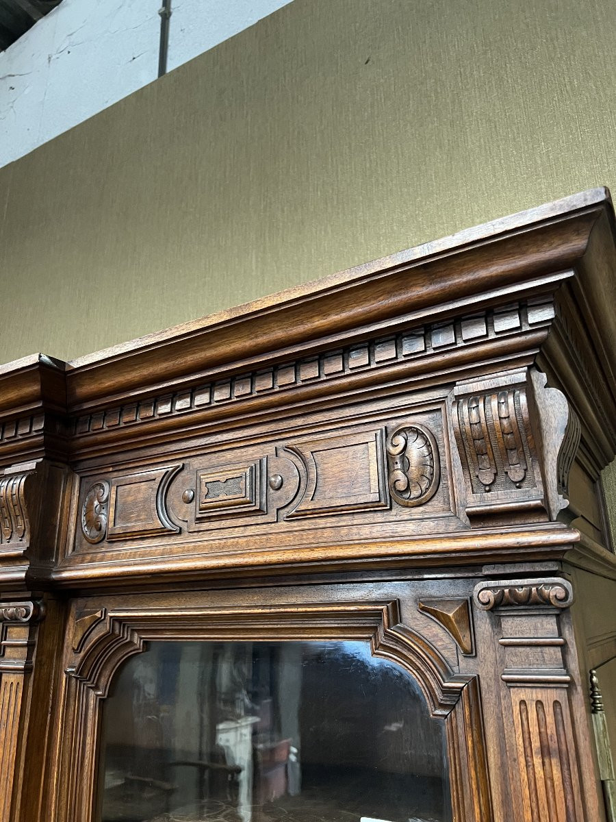 French Renaissance Bookcase In Solid Walnut With 4 Doors.-photo-3