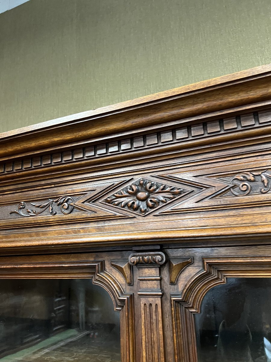 French Renaissance Bookcase In Solid Walnut With 4 Doors.-photo-4