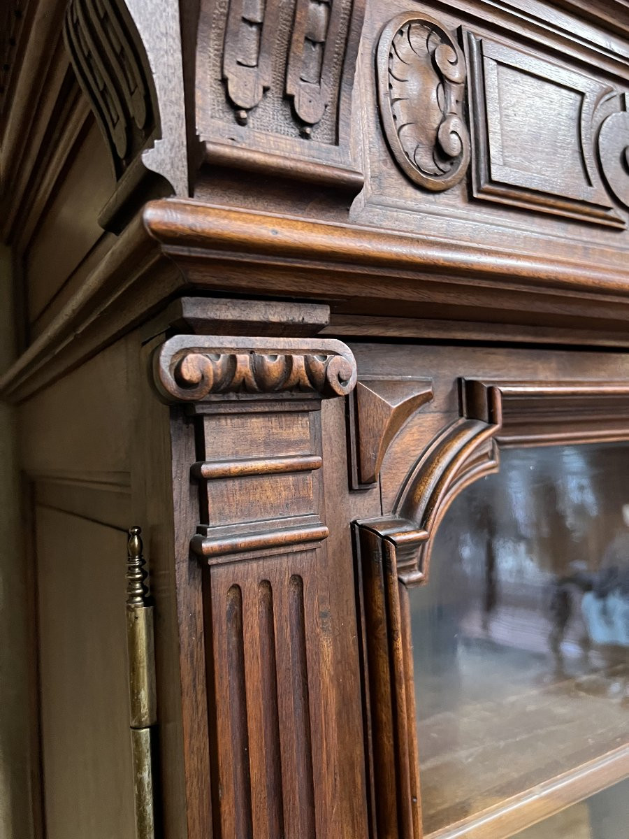 French Renaissance Bookcase In Solid Walnut With 4 Doors.-photo-5