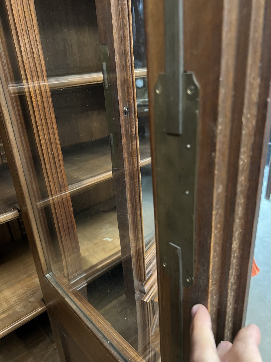 French Renaissance Bookcase In Solid Walnut With 4 Doors.-photo-7