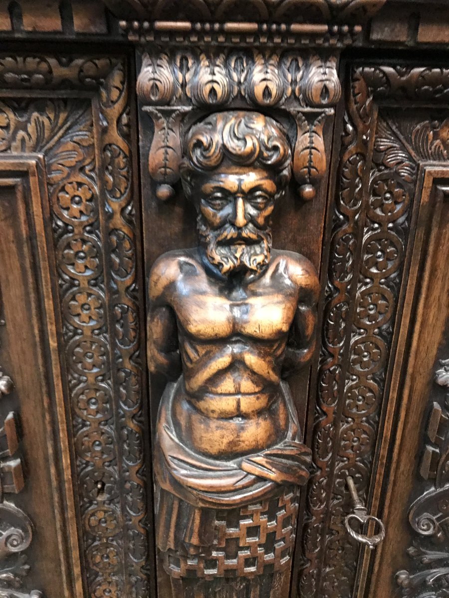 Armoire deux corps de style Renaissance française du XIXe siècle en noyer-photo-6