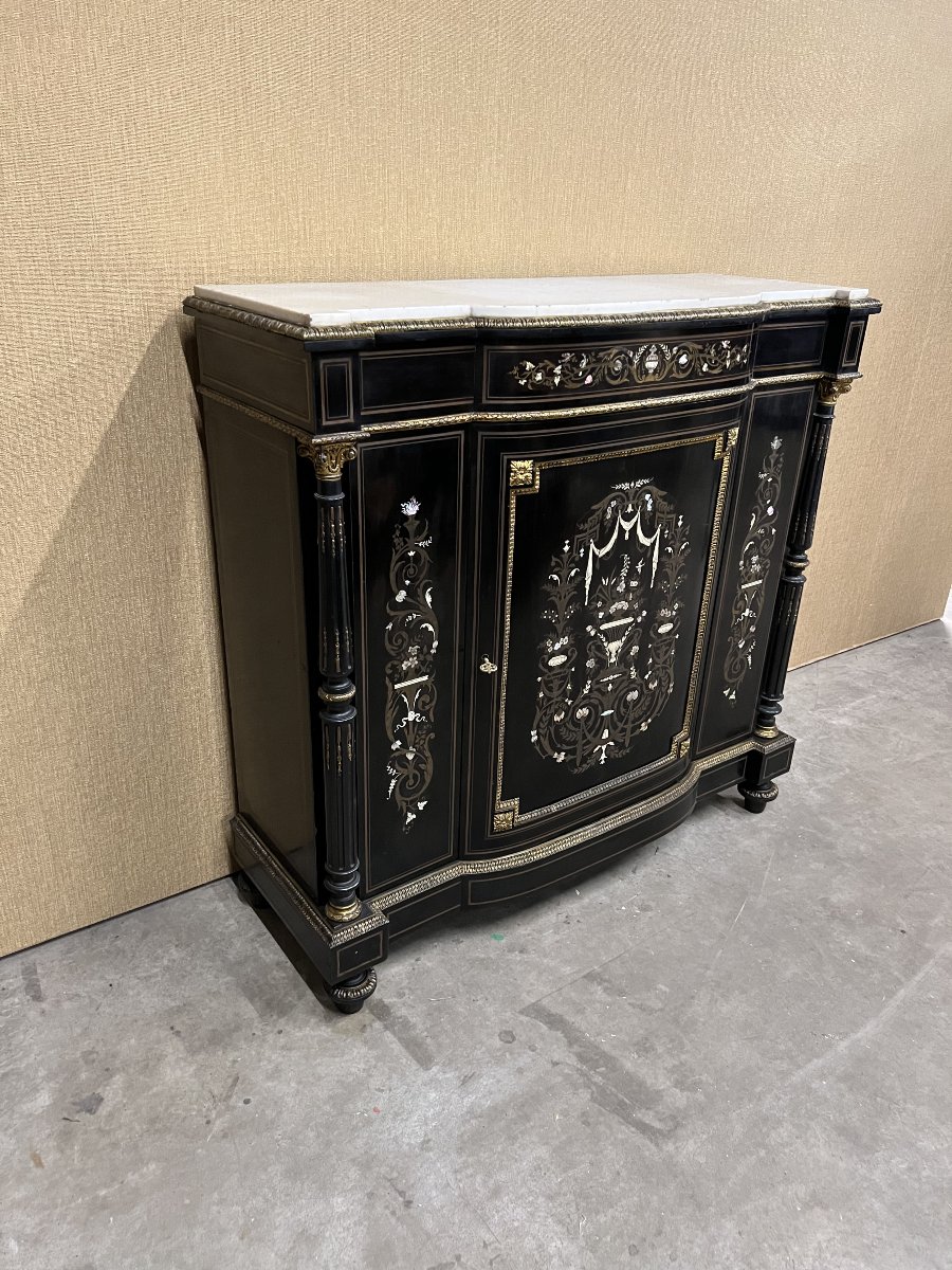 Napoleon III-style Piece Of Furniture Featuring Copper And Blackened Wood Marquetry.-photo-2