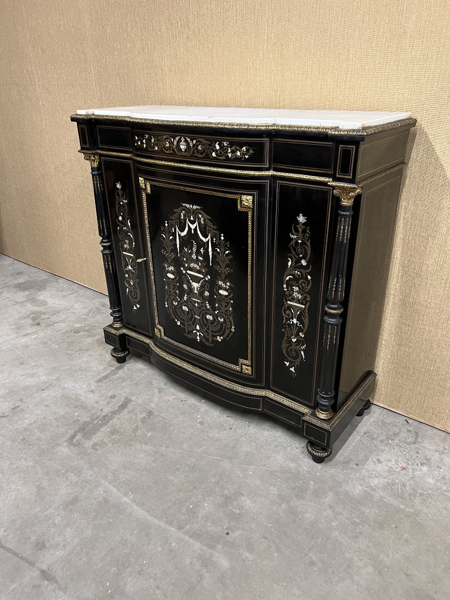 Napoleon III-style Piece Of Furniture Featuring Copper And Blackened Wood Marquetry.-photo-3