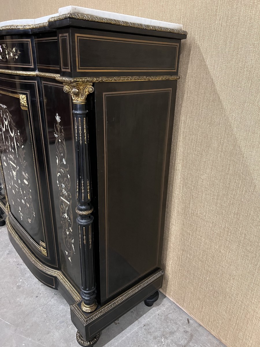 Napoleon III-style Piece Of Furniture Featuring Copper And Blackened Wood Marquetry.-photo-4