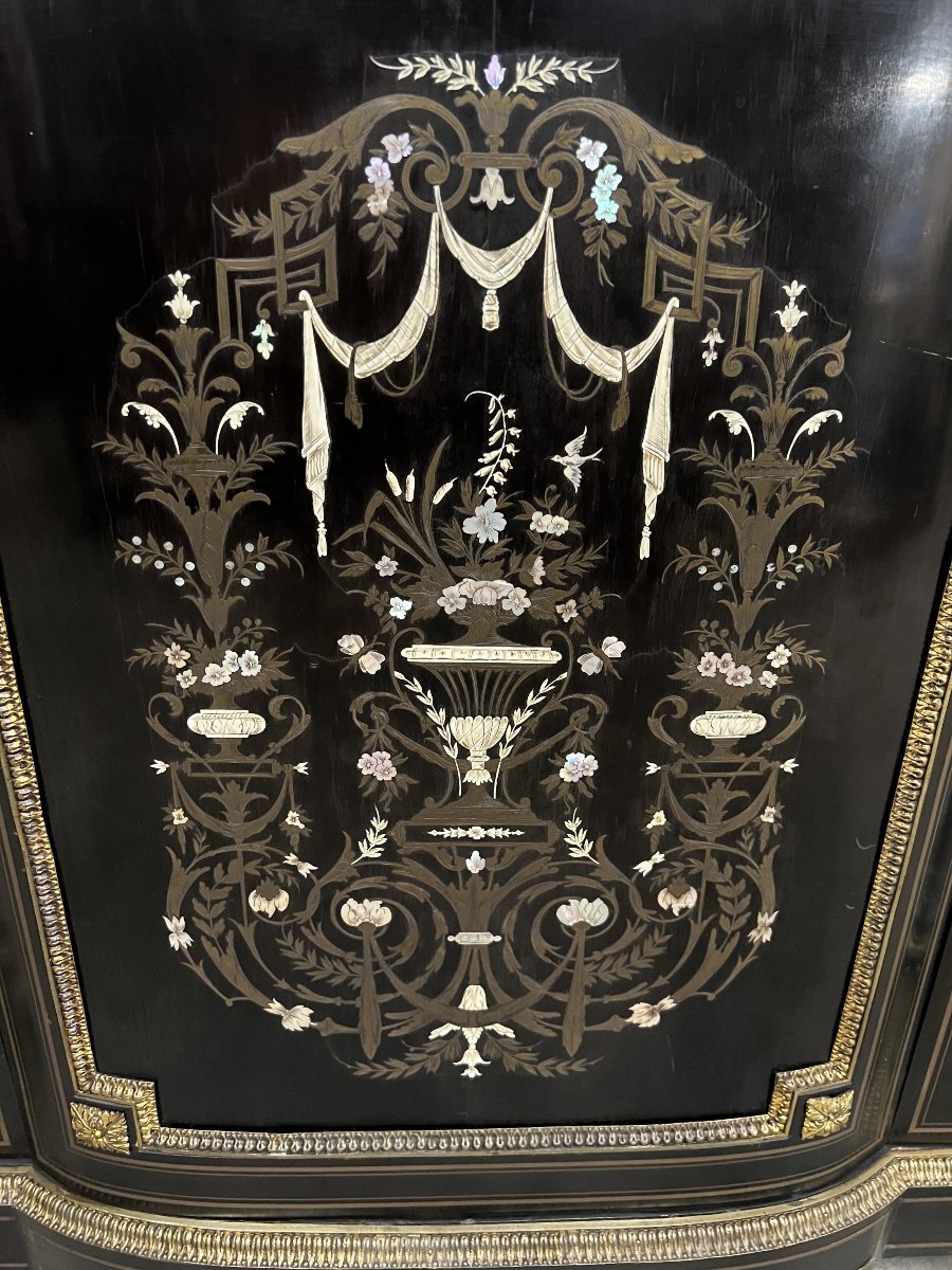 Napoleon III-style Piece Of Furniture Featuring Copper And Blackened Wood Marquetry.-photo-2