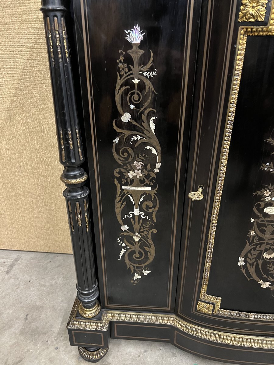 Napoleon III-style Piece Of Furniture Featuring Copper And Blackened Wood Marquetry.-photo-3