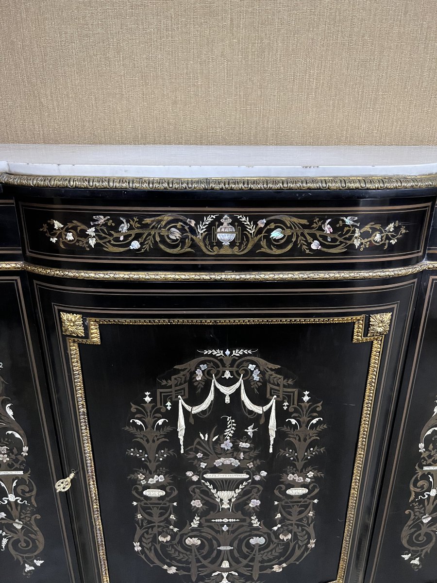 Napoleon III-style Piece Of Furniture Featuring Copper And Blackened Wood Marquetry.-photo-6